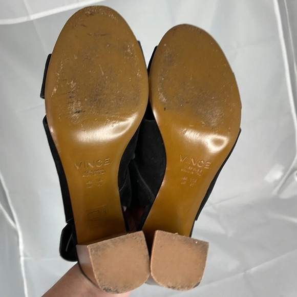 VINCE Crisscross Suede Chunky Heel Slingback Sandals Shoes Black Open Size 11 - Picture 10 of 12